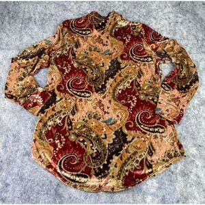 Soft Surroundings Womens Size Small Paisley Art‎ Button Up Polyester Velour BOHO